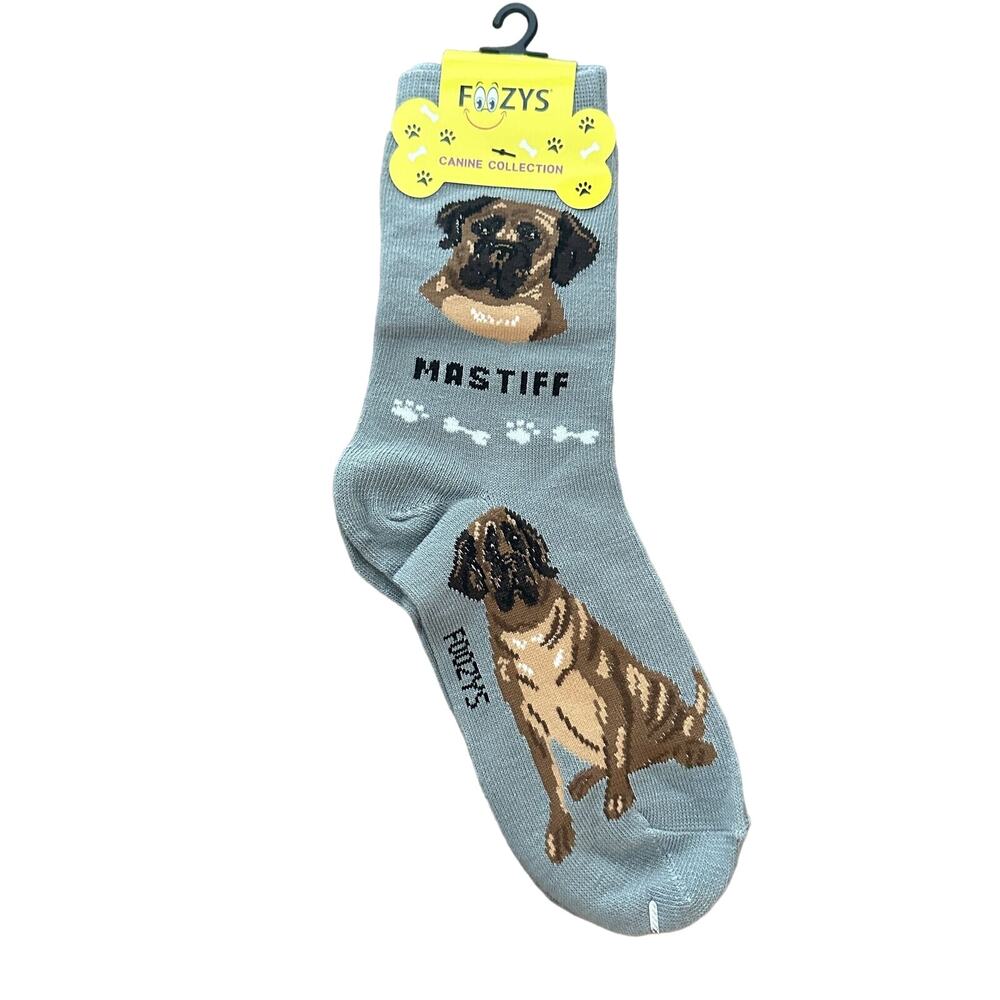 Foozys Grey Mastiff Dog Print Casual Socks Crew Women One Size